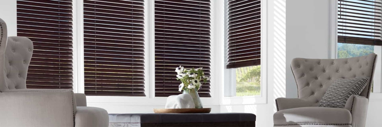 Wood window treatments near Cambridge, Massachusetts (MA), including Heritance® Hardwood Shutters.